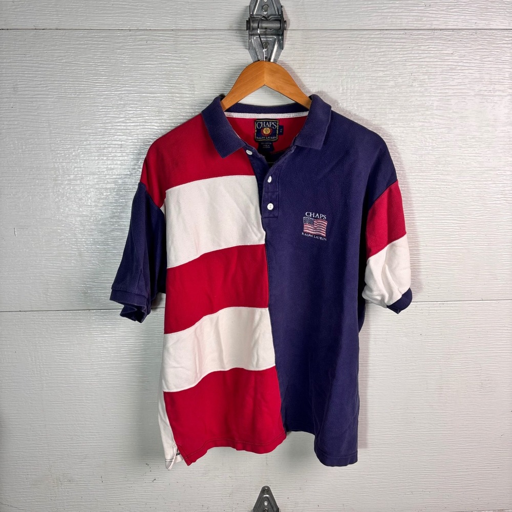 Vintage 90s Chaps Ralph Lauren Flag Colorblock Polo Shirt XL USA